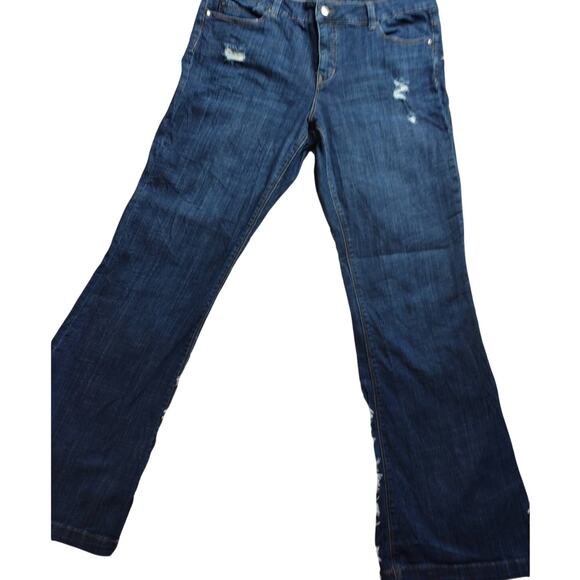 DENIM SOCIETY WOMEN DISTRESSED BOOTCUT DARK BLUE JEAN SIZE 18 - Picture 2 of 4